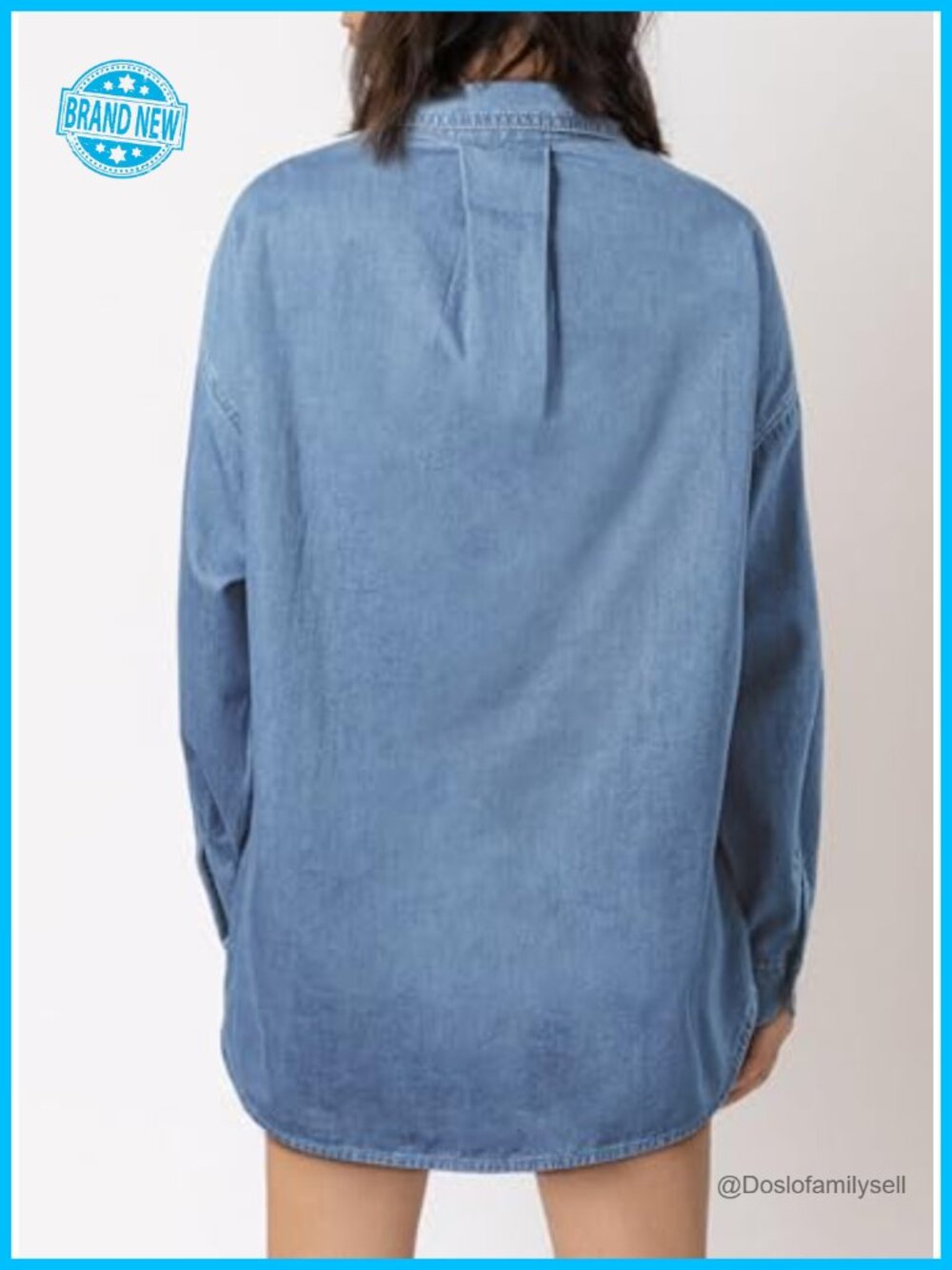 Women's Cotton Denim Button Down Shirt Long Sleeve Casual Boyfriend Blouse - Picture 2 of 6
